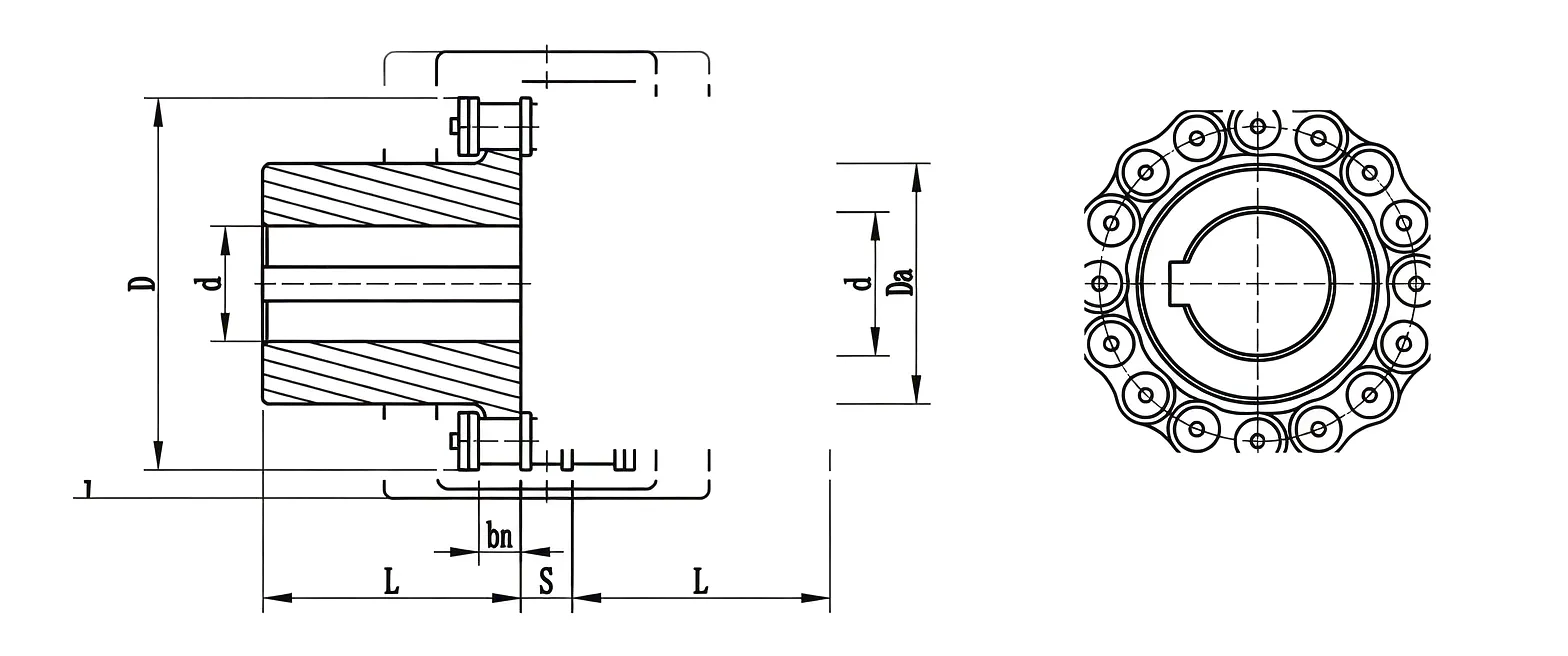 EP-GL chain coupling dimensional drawing and technical specification diagram