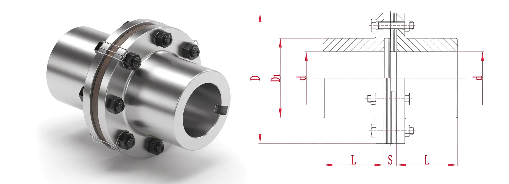 EP-JZM Diaphragm Coupling Technical Drawing and Dimensional Diagram