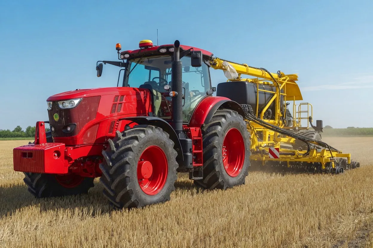 Combine harvester working in UK wheat field